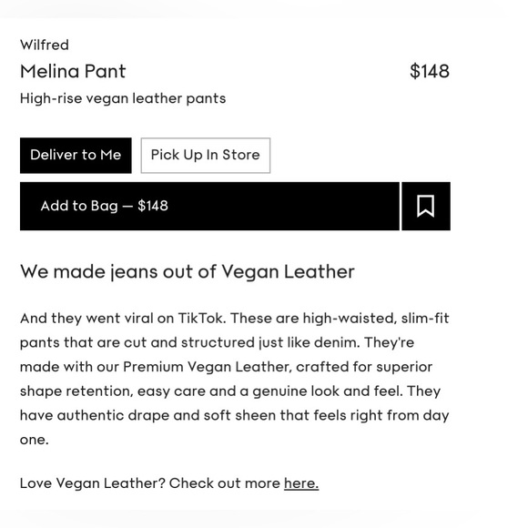 Wilfred tan vegan leather pants- size 10! - Picture 4 of 5